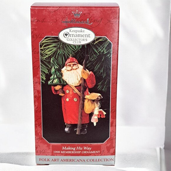 Hallmark Keepsake Ornament Making His Way Santa 1998 Folk Art Collection - Picture 2 of 8